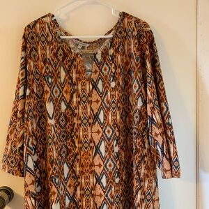 Geometric Patterned Blouse - Brown and Blue